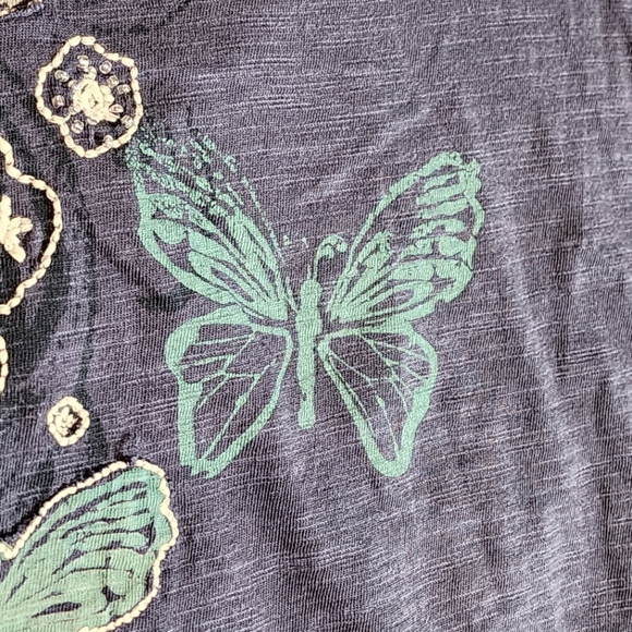 Navy Blue Top with Teal Butterflies Short Sleeve T-Shirt Women's Petite XL - Picture 10 of 10